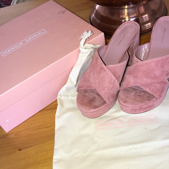 Mansur Gavriel Shoes - Mansur Gavriel Pink Suede Platform Shoes